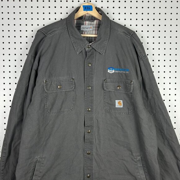 Carhartt Rugged Flex Canvas Fleece Lined Shirt Jacket 2XL Gray Plaid 100590 Logo - Picture 2 of 9